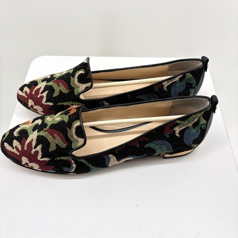 Vince Camuto Signature Tapestry Floral Loafers Black Gold Accent 10M 40 Italy - Picture 3 of 7